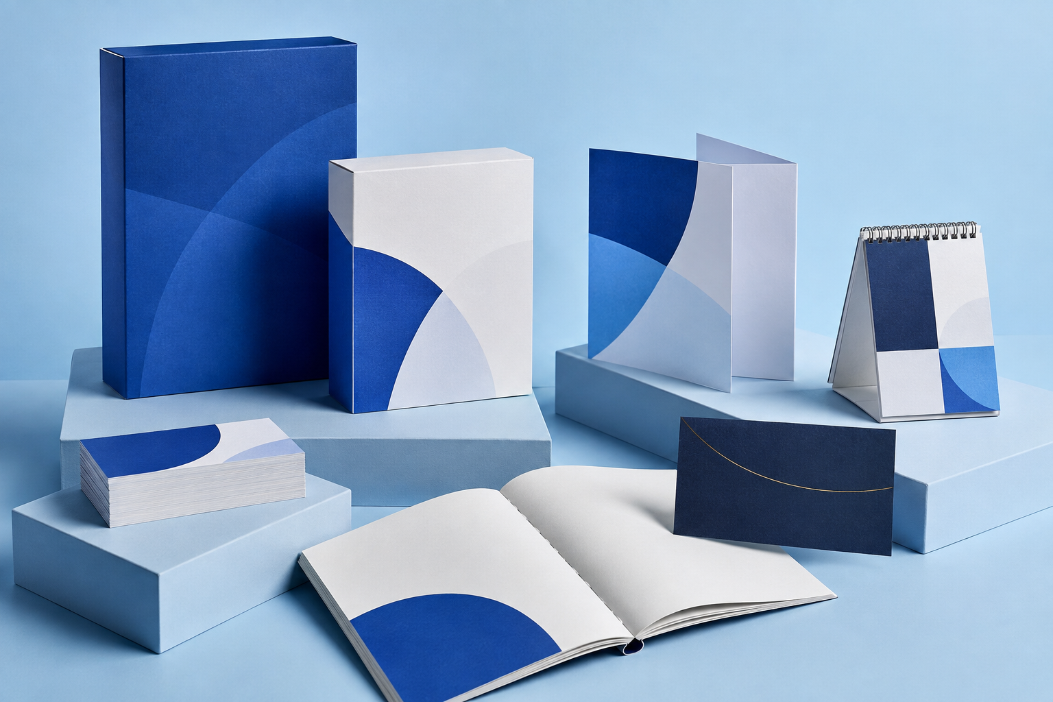 AI concept of business stationery and blue packaging